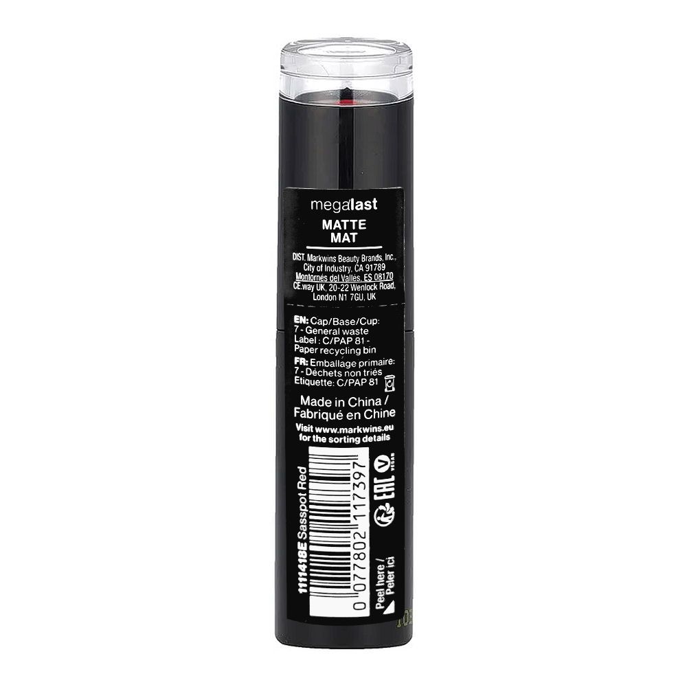 Wet n Wild Mega Last Matte Lipstick, Sasspot Red, 3.3g - Image 3