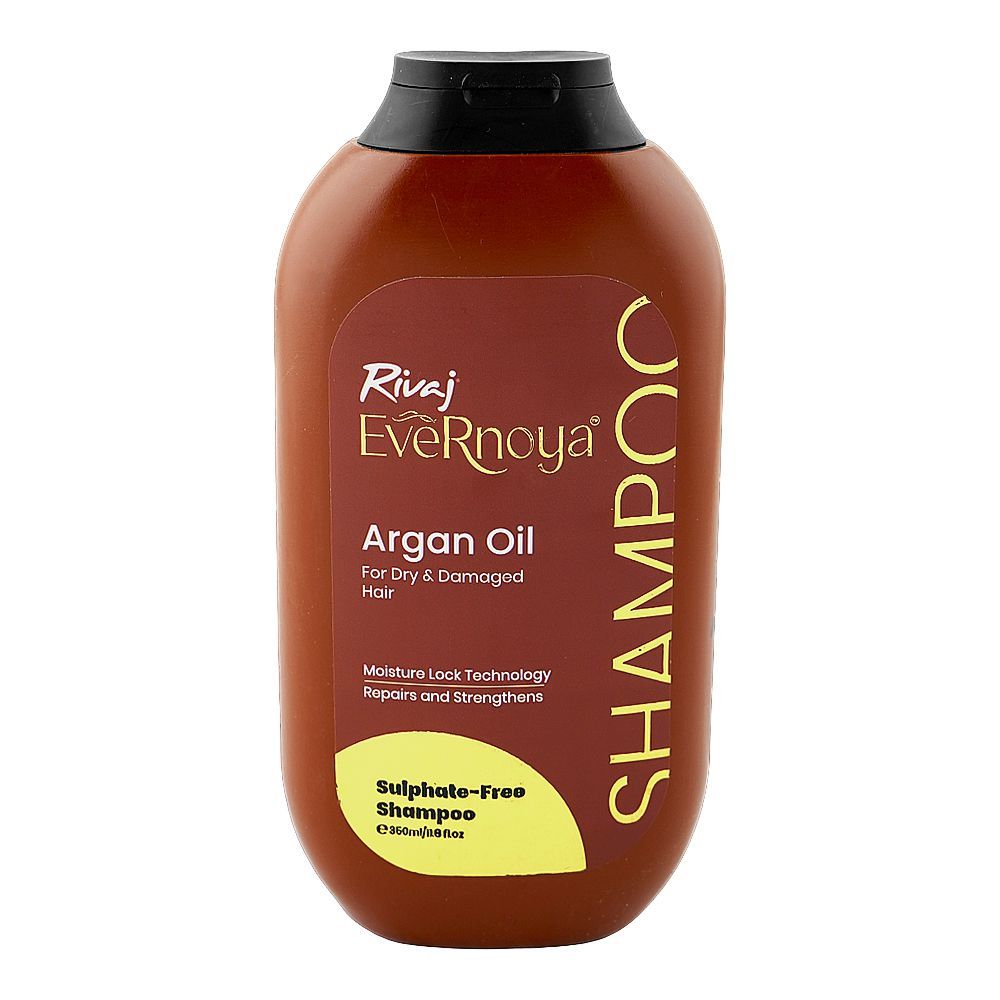 Rivaj UK EveRnoya Argan Oil Sulfate-Free Shampoo, Glycerin, Citric Acid, For Dry & Damaged Hair, 350ml - Main Image