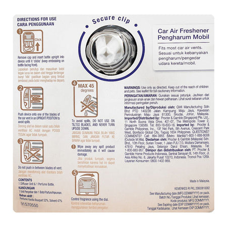 Ambi Pur Vanilla Bouquet Car Air Freshener, 7.5ml - Image 3
