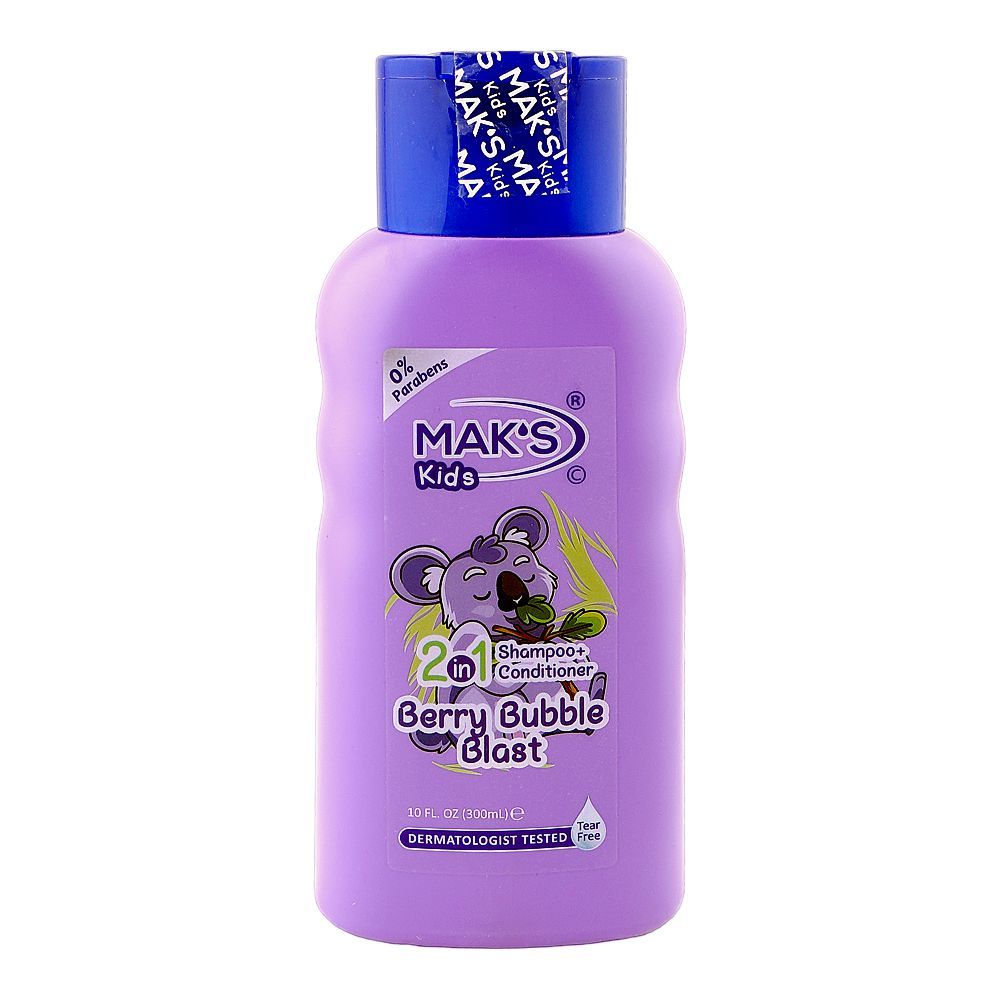 Mak's Kids Berry Bubble Blast 2-In-1 Shampoo & Conditioner, Glycerin, Tear Free, 300ml - Main Image