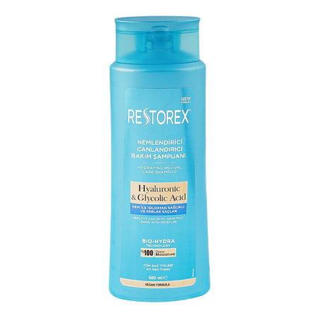 Restorex Hyaluronic & Glycolic Acid Hydrating Revival Care Shampoo, For All Types Of Hair, 500ml - Main Image