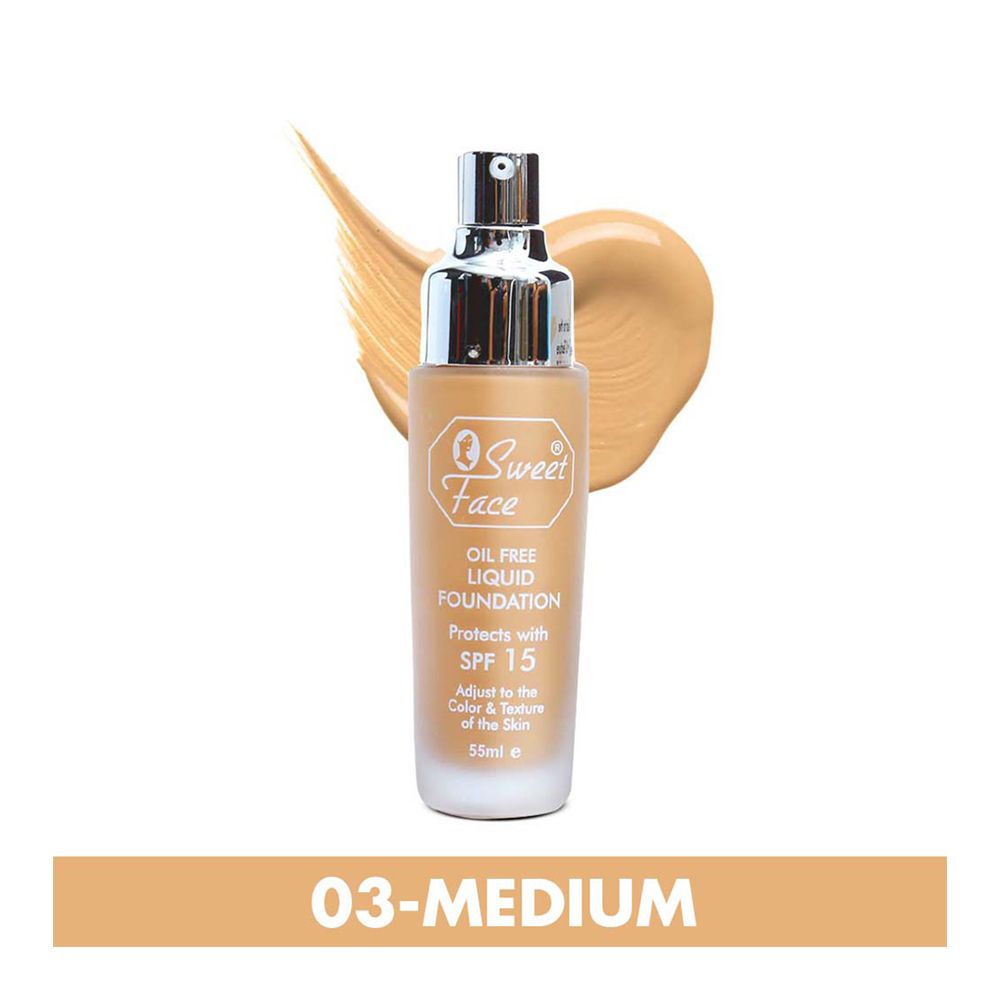Sweet Face Real Base Oil Free Liquid Foundation, 03 Medium, 55ml - Main Image