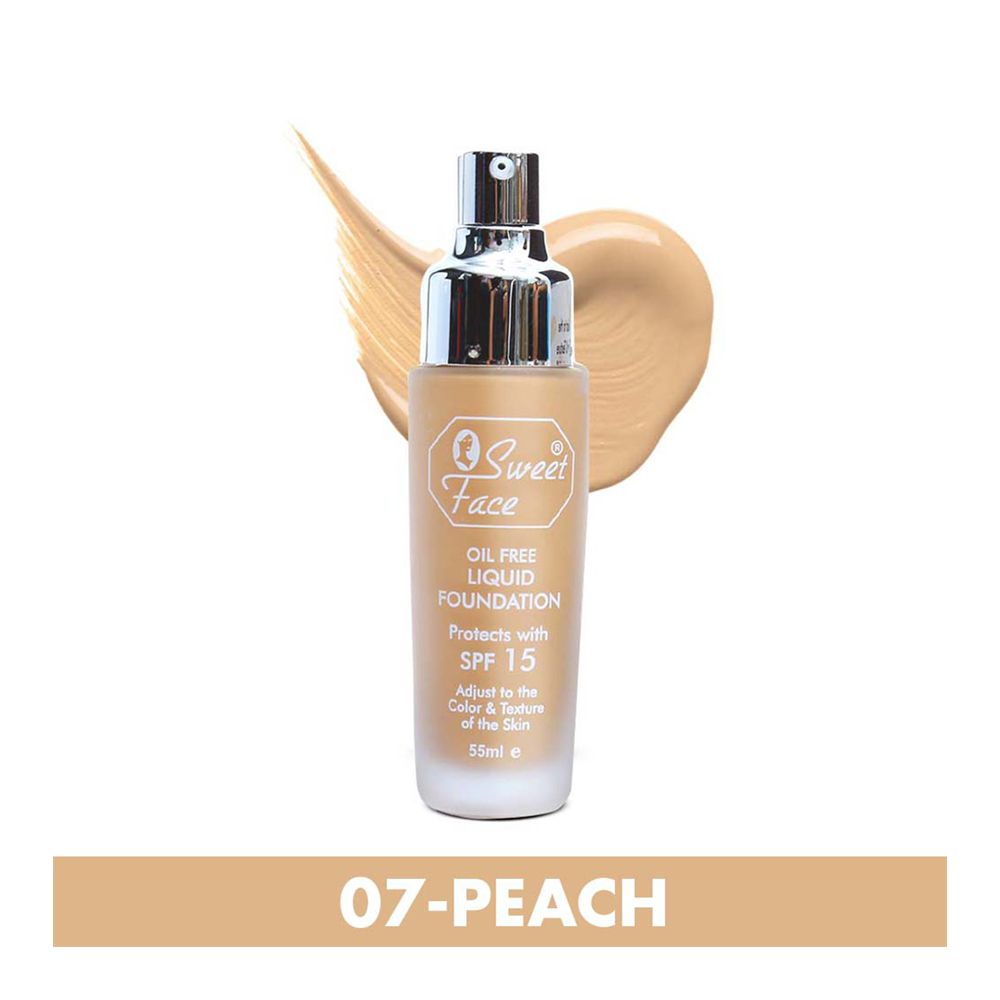Sweet Face Real Base Oil Free Liquid Foundation, 07 Peach, 55ml - Main Image