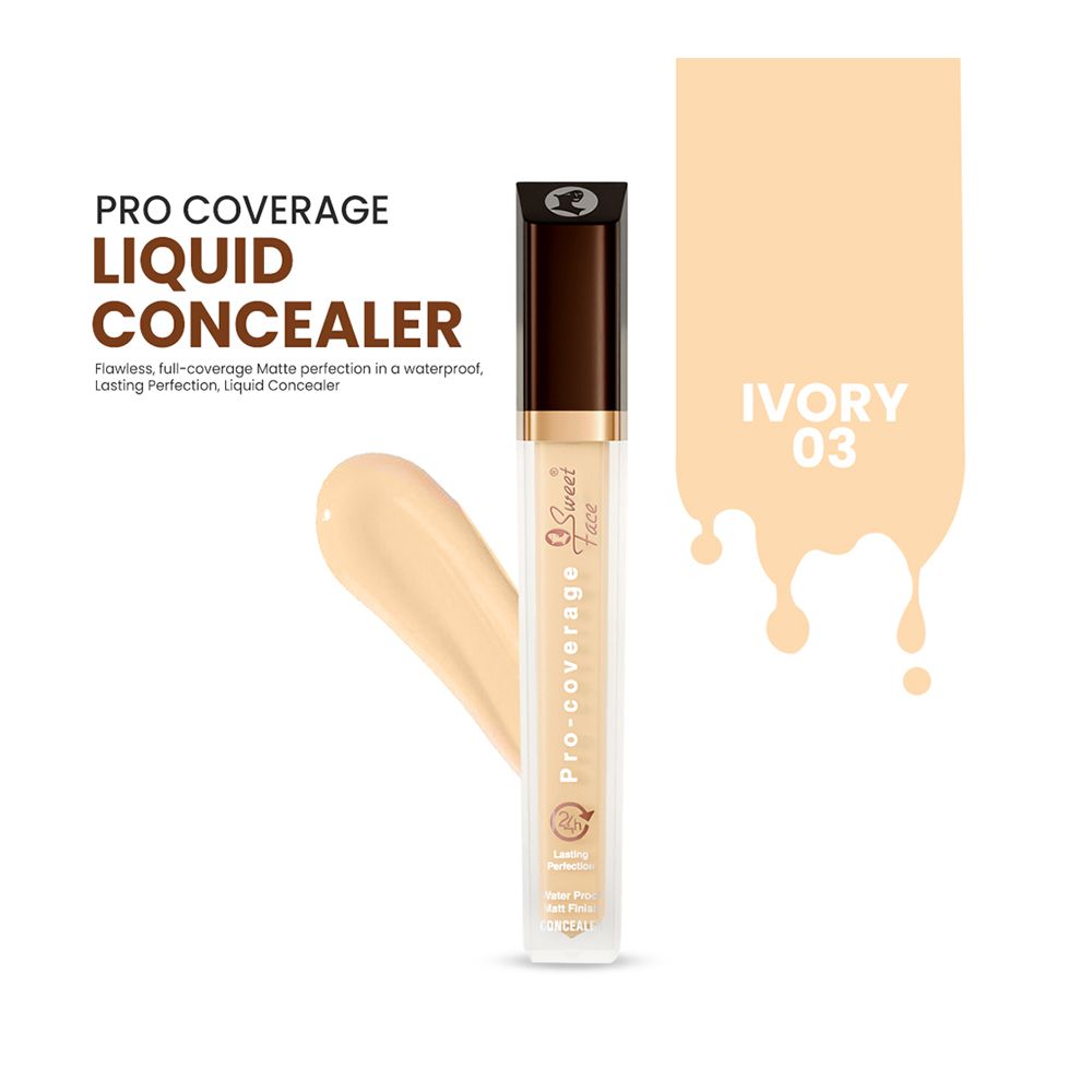 Sweet Face Pro-Coverage Waterproof Matt Finish Concealer, 03 Ivory - Main Image