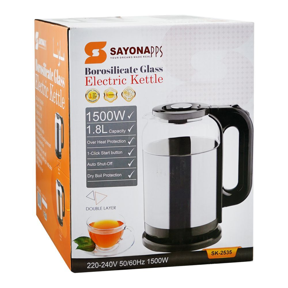 Sayona Borosilicate Glass Electric Kettle, 1.8 Liter, 1500W, SK-2535 - Main Image