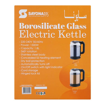 Sayona Borosilicate Glass Electric Kettle, 1.8 Liter, 1500W, SK-2535 - Image 2