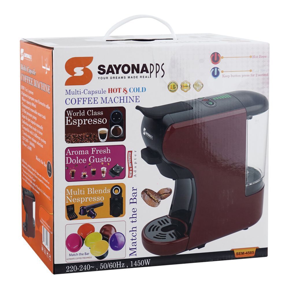 Sayona Multi-Capsule Hot & Cold Coffee Machine, 1450W, 220-240V, 600ml Water Tank, SEM-4585 - Main Image