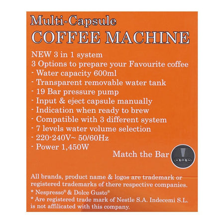 Sayona Multi-Capsule Hot & Cold Coffee Machine, 1450W, 220-240V, 600ml Water Tank, SEM-4585 - Image 4