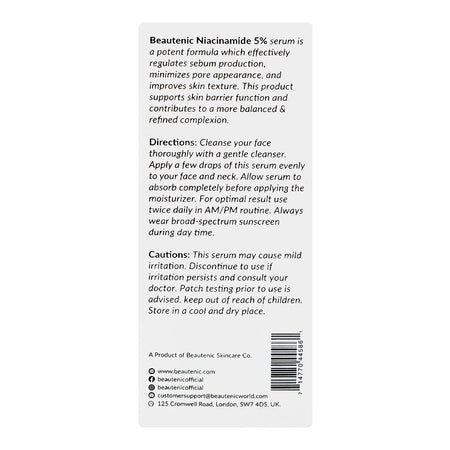 Beautenic Niacinamide 5% Serum, Silicone & Gluten Free, Niacinamide, Glycerin, For Acne-Prone Skin, 30ml - Image 2