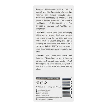Beautenic Niacinamide 10% + Zinc 1% Serum, Alcohol, Silicone & Gluten Free, Niacinamide, Glycerin, For Radiant Skin, 30ml - Image 3