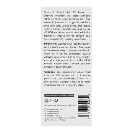 Beautenic Salicylic Acid 2% Serum, Silicone & Gluten Free, Salicylic Acid, Glycerin, For Acne-Prone Skin, 30ml - Image 2