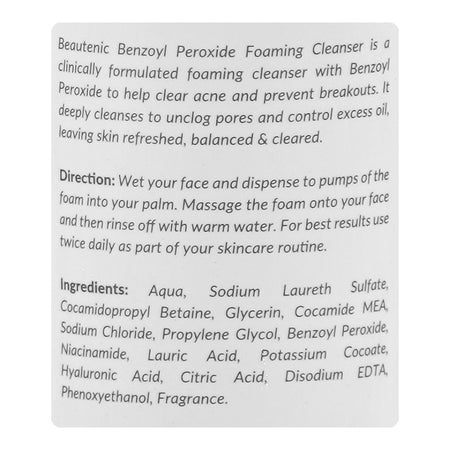Beautenic Benzoyl Peroxide Foaming Cleanser, Silicone & Fragrance Free, Niacinamide, Hyaluronic Acid, For Acne-Prone Skin, 150ml - Image 3