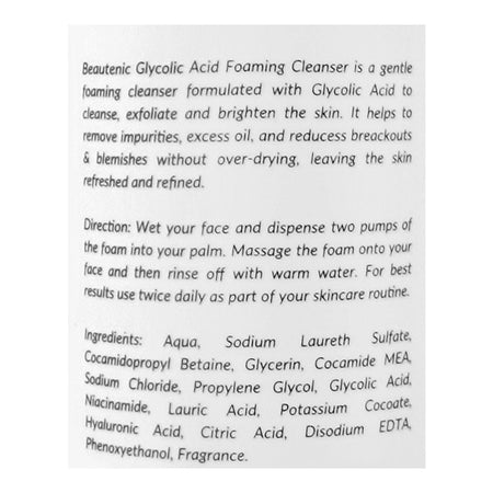 Beautenic Glycolic Acid Foaming Cleanser, Fragrance & Silicone Free, Niacinamide, Hyaluronic Acid, For Normal Skin, 150ml - Image 3
