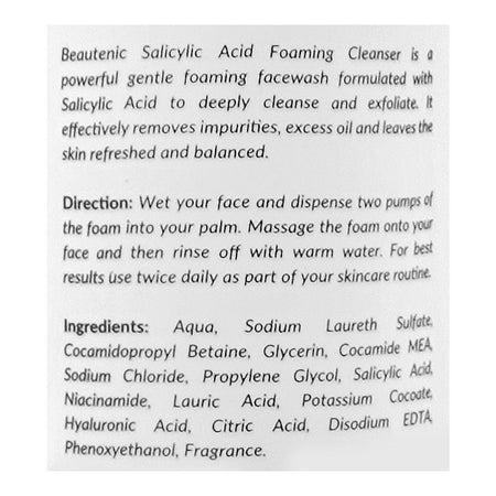Beautenic Salicylic Acid Foaming Cleanser, Silicone & Fragrance Free, Niacinamide, Hyaluronic Acid, For Acne-Prone Skin, 150ml - Image 3