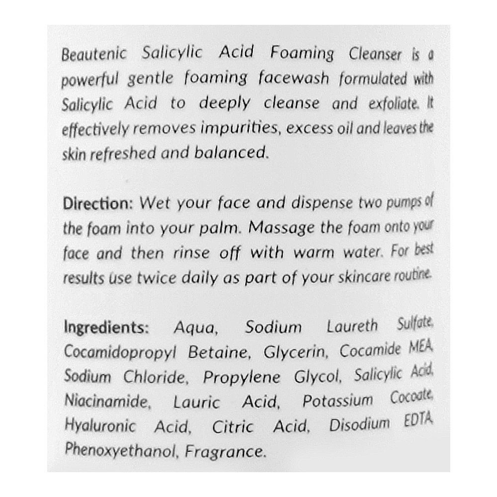 Beautenic Salicylic Acid Foaming Cleanser, Silicone & Fragrance Free, Niacinamide, Hyaluronic Acid, For Acne-Prone Skin, 150ml - Image 3