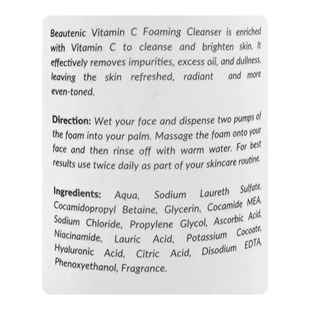 Beautenic Vitamin C Foaming Cleanser, Silicone & Fragrance Free, Citric Acid, Glycerin, For All Types Of Skin, 150ml - Image 3