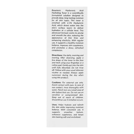 Beautenic Hyaluronic Acid 2.5% Hydrating Toner, Gluten & Silicone Free, Niacinamide, For Radiant Skin, 100ml - Image 3