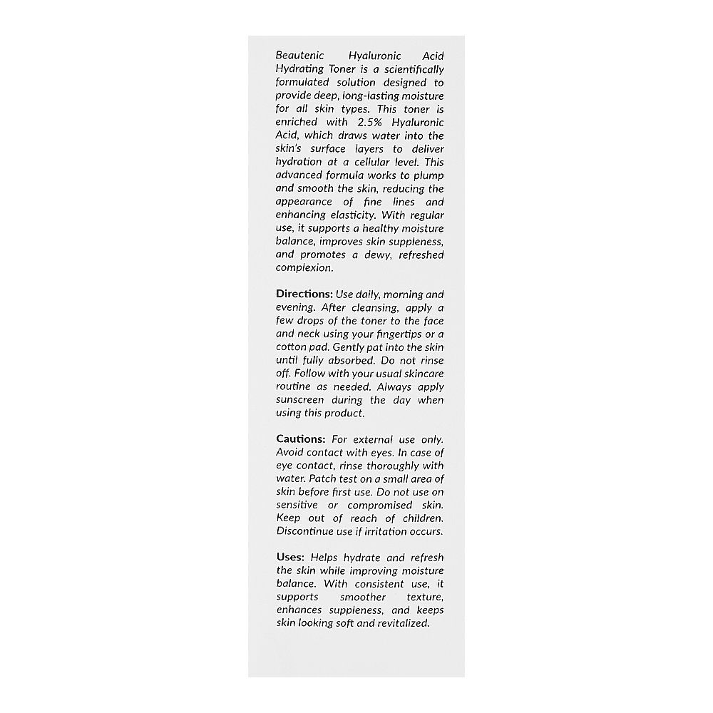 Beautenic Hyaluronic Acid 2.5% Hydrating Toner, Gluten & Silicone Free, Niacinamide, For Radiant Skin, 100ml - Image 3