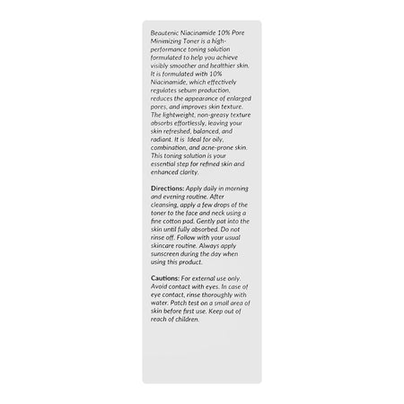 Beautenic Niacinamide 10% Pore Minimizing Toner, Alcohol, Silicone & Gluten Free, Glycerin, For Combination Skin, 100ml - Image 3