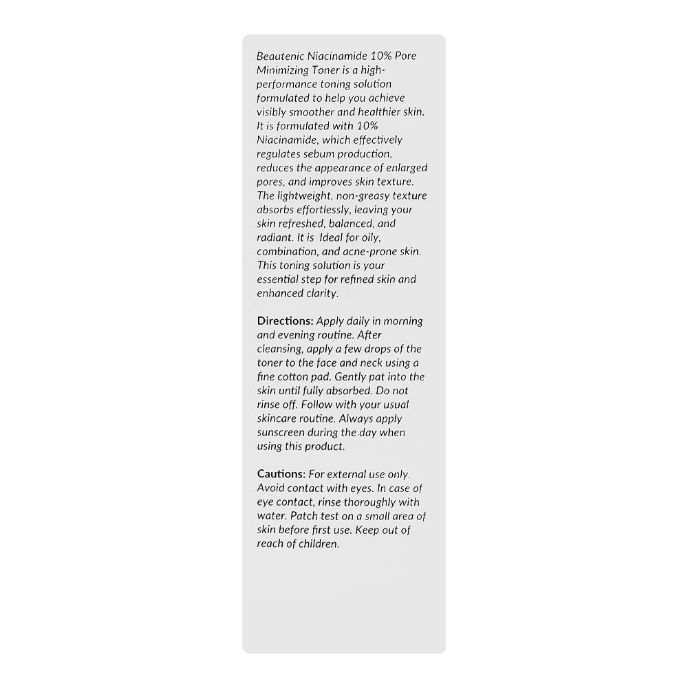 Beautenic Niacinamide 10% Pore Minimizing Toner, Alcohol, Silicone & Gluten Free, Glycerin, For Combination Skin, 100ml - Image 3