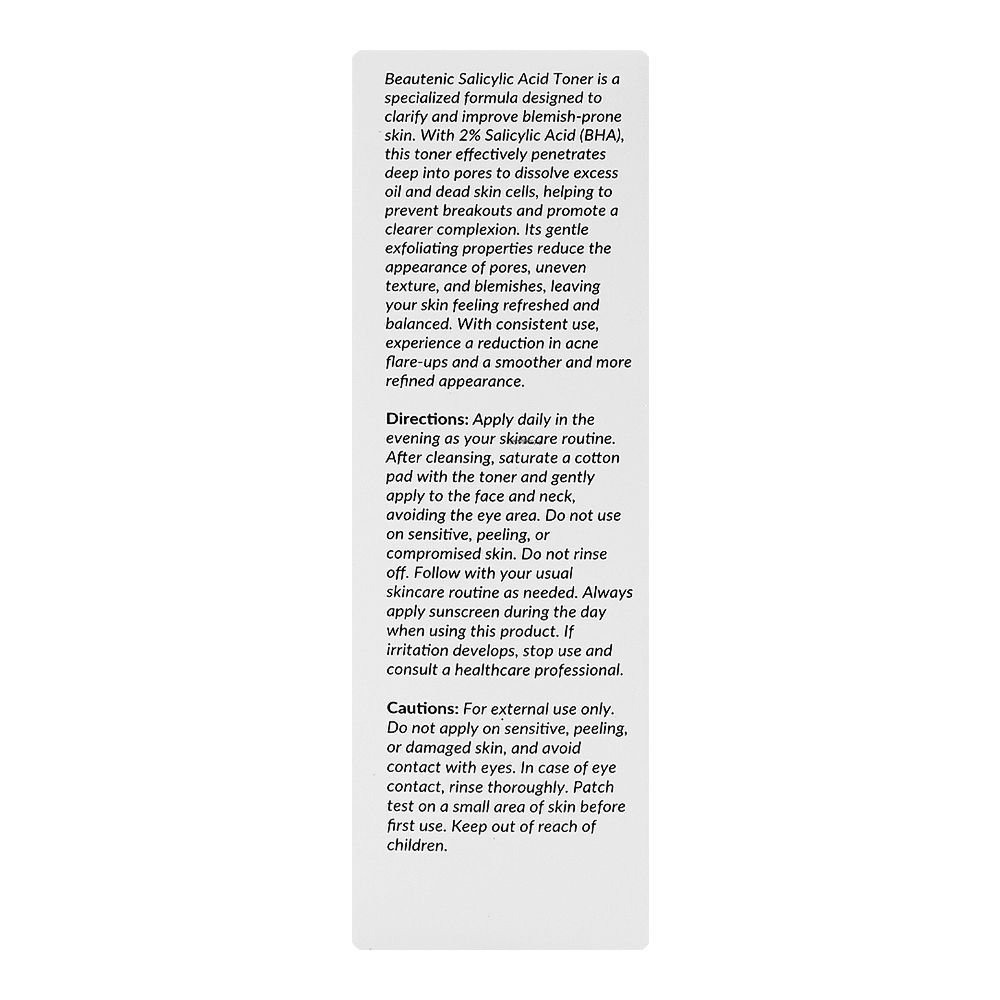 Beautenic Salicylic Acid 2% Clarifying Toner, Silicone & Gluten Free, Salicylic Acid, Citric Acid, 100ml - Image 3