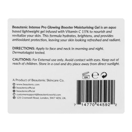 Beautenic Vitamin C 15% Intense Pro Glowing Booster Moisturizing Gel, Alcohol & Gluten Free, Vitamin C, Hyaluronic Acid, For All Types Of Skin, 50g - Image 3