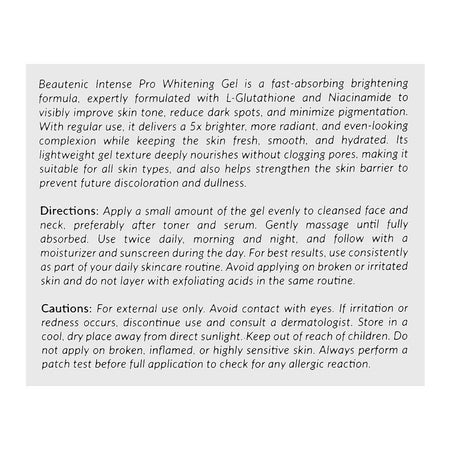 Beautenic L-Glutathione 5% + Niacinamide 6% Intense Pro Whitening Gel, Gluten & Silicone Free, For All Types Of Skin, 50g - Image 4