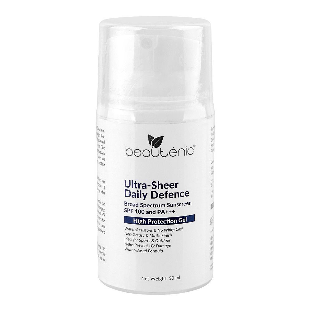 Beautenic Ultra Sheer Daily Defence Broad Spectrum High Protection Sunscreen Gel, Water Resistant, SPF100 & PA+++ For All Types Of Skin, 50ml - Main Image
