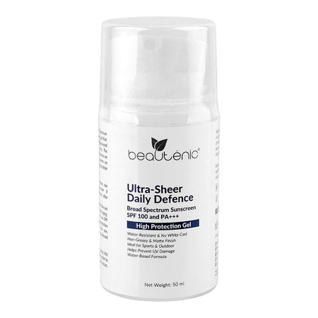 Beautenic Ultra Sheer Daily Defence Broad Spectrum High Protection Sunscreen Gel, Water Resistant, SPF100 & PA+++ For All Types Of Skin, 50ml - Main Image