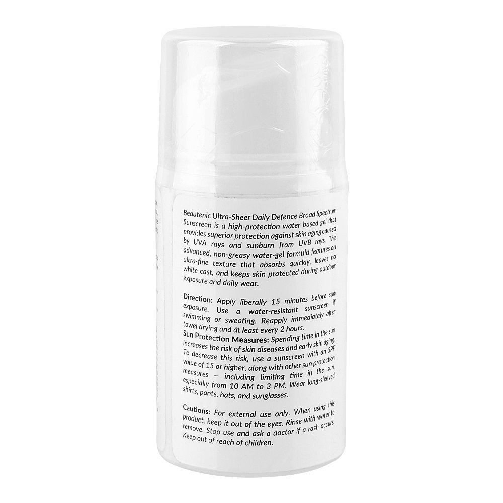 Beautenic Ultra Sheer Daily Defence Broad Spectrum High Protection Sunscreen Gel, Water Resistant, SPF100 & PA+++ For All Types Of Skin, 50ml - Image 2