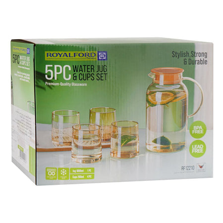 Royalford Water Jug & Glass Set, BPA & Lead Free, Grey, RF12210, 1800ml Jug, 260ml X 4 Cups, 5-Pack - Image 3