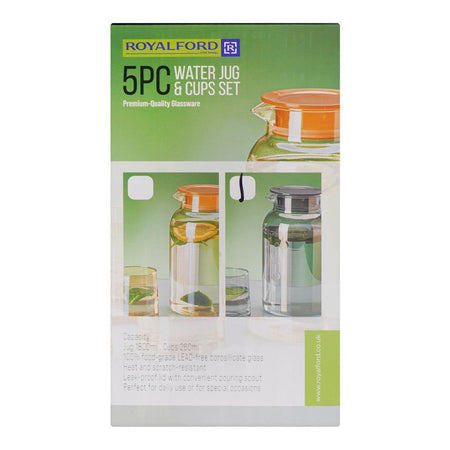 Royalford Water Jug & Glass Set, BPA & Lead Free, Grey, RF12210, 1800ml Jug, 260ml X 4 Cups, 5-Pack - Image 4