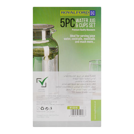 Royalford Water Jug & Glass Set, BPA & Lead Free, Grey, RF12210, 1800ml Jug, 260ml X 4 Cups, 5-Pack - Image 6
