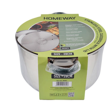 Homeway Stainless Steel Casserole With Lid, 28cm, HW3872 - Image 2