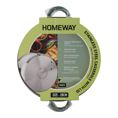 Homeway Stainless Steel Casserole With Lid, 28cm, HW3872 - Image 3