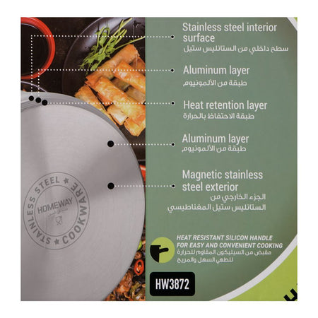Homeway Stainless Steel Casserole With Lid, 28cm, HW3872 - Image 4