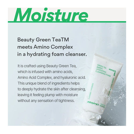 Innisfree Hydrating Cleansing Foam, Vegan, Green Tea + Amino Acid, For Hydrating & Moisturizing, 150g - Image 3