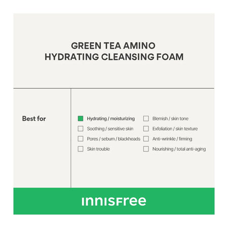 Innisfree Hydrating Cleansing Foam, Vegan, Green Tea + Amino Acid, For Hydrating & Moisturizing, 150g - Image 7