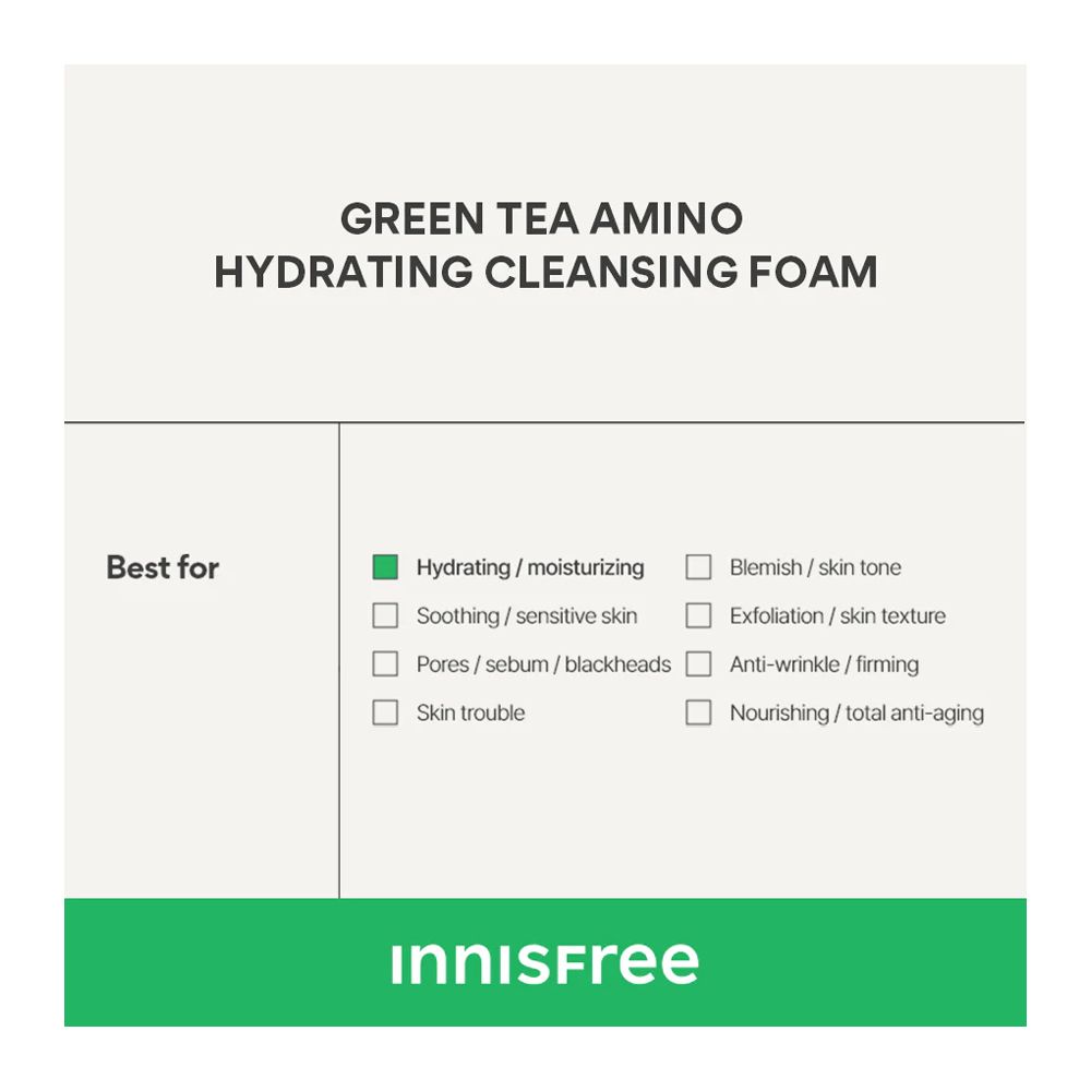 Innisfree Hydrating Cleansing Foam, Vegan, Green Tea + Amino Acid, For Hydrating & Moisturizing, 150g - Image 7
