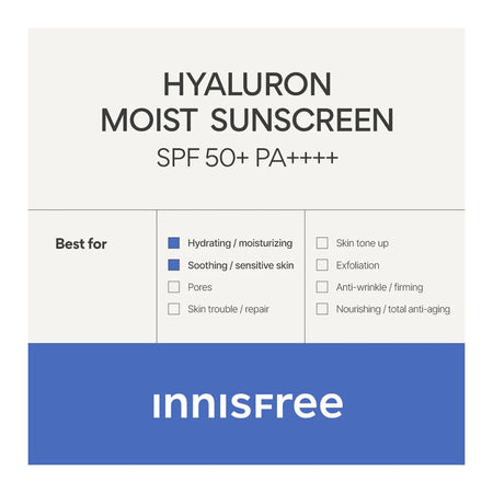 Innisfree Hyaluron Moist Sunscreen, SPF50+ PA+++ For Sensitive Skin, 50ml - Image 8