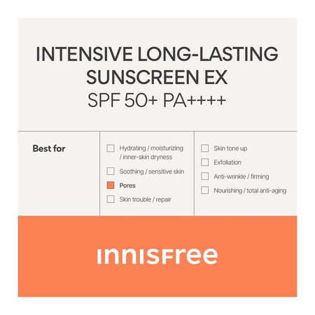 Innisfree Intensive Long-Lasting Sunscreen Ex, Vegan, Water Resistant, SPF50+ PA+++ 60ml - Image 7