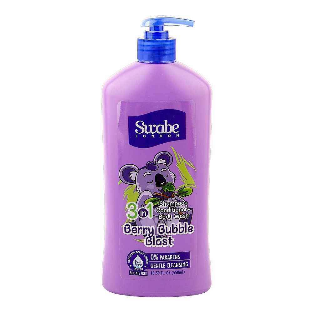 Swabe Berry Bubble Blast 3-In-1 Shampoo + Conditioner + Body Wash, Paraben & Sulfate Free, Tear Free, 550ml - Main Image