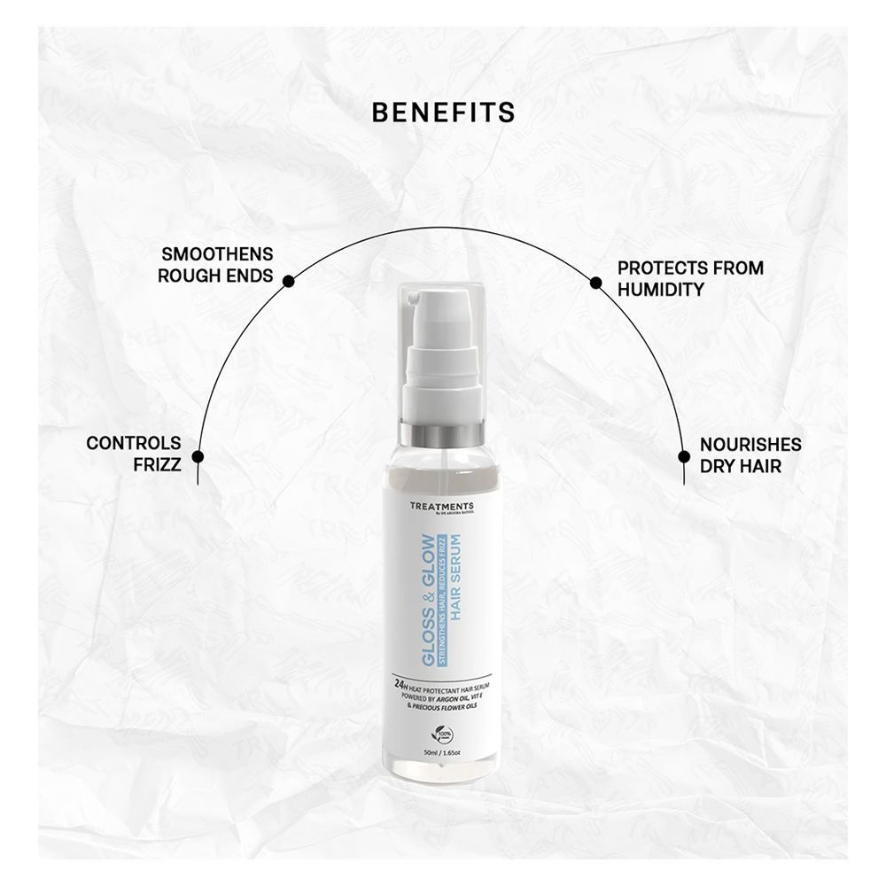 Treatments Gloss & Glow Hair Serum, Dimethiconol & Dimethicone, For Dry & Frizzy Hair, 50ml - Image 2