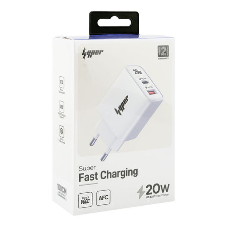 Yolo Hyper 20W PD& QC Super-Fast Charger, 1 X USB-A & 1 X USB-C Port, With Cable, White, Y-201 - Image 2