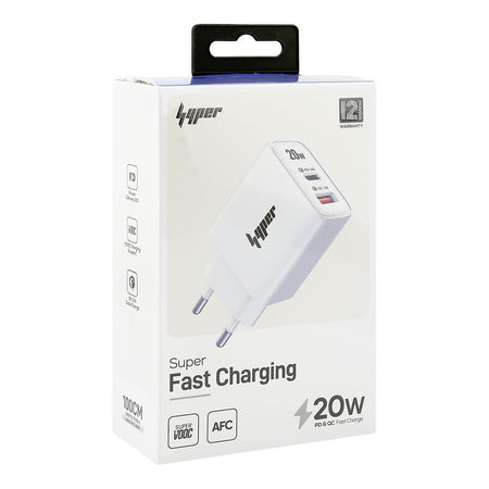 Yolo Hyper 20W PD& QC Super-Fast Charger, 1 X USB-A & 1 X USB-C Port, With Cable, White, Y-201I - Image 2