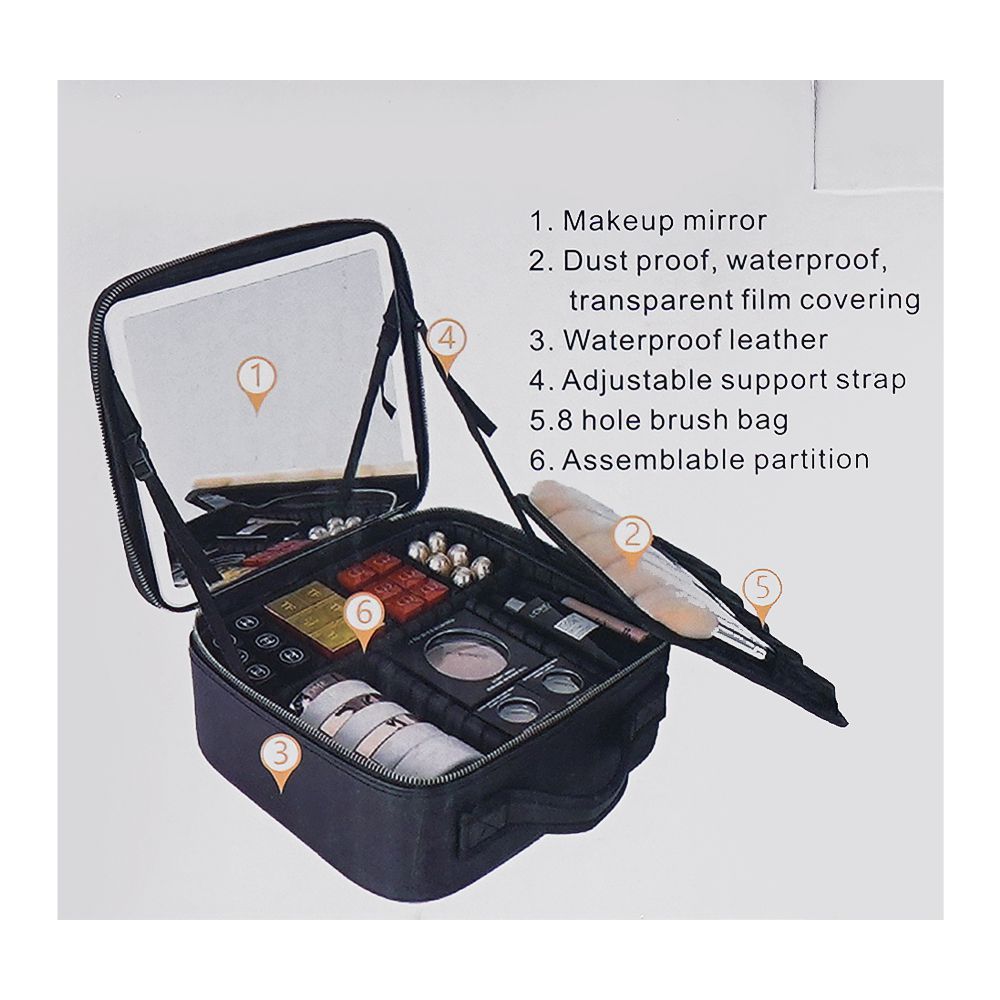 AJF Makeup Organizer with LED Mirror, Black - Image 6