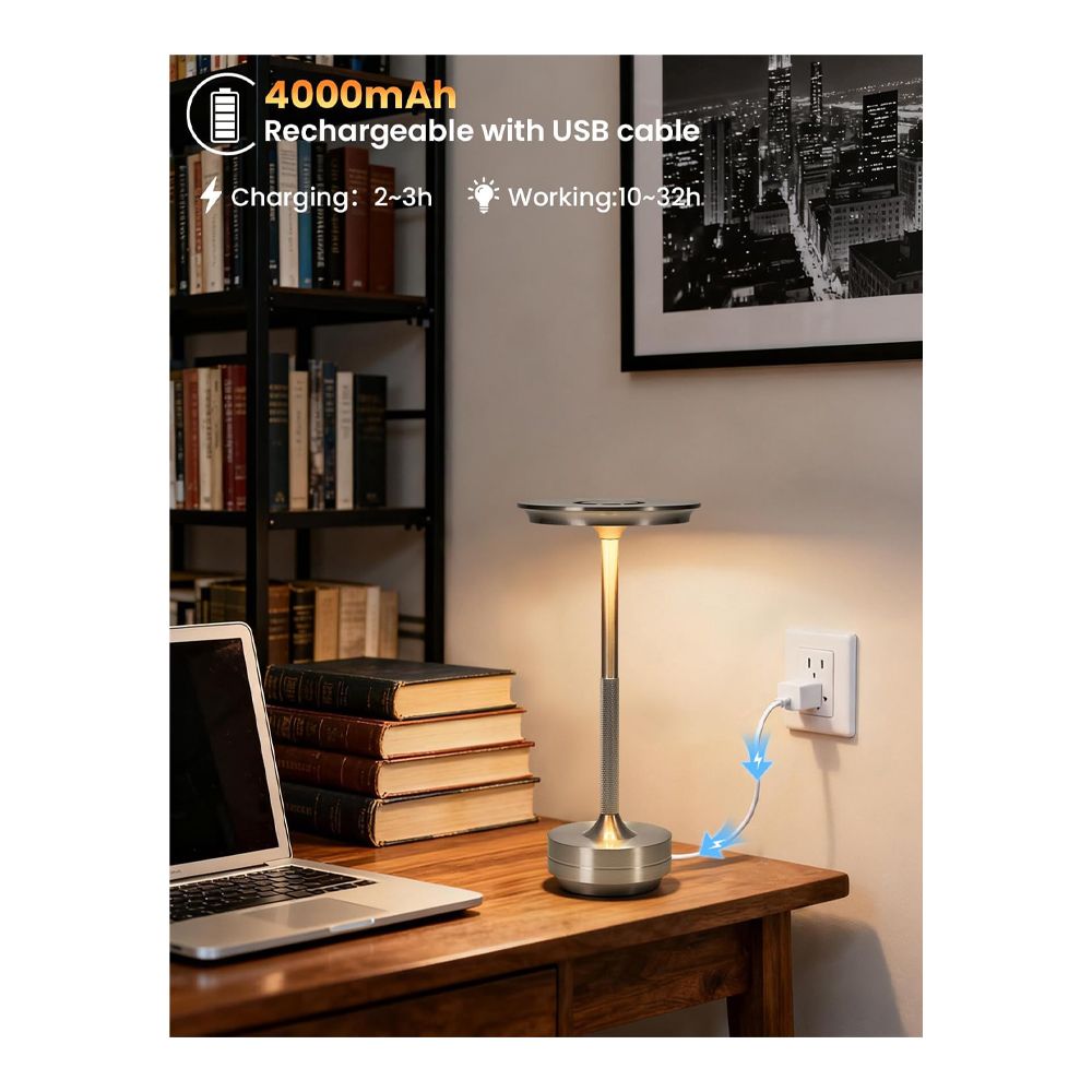 AJF LED Charging Metal Lamp, 4000mAh Battery, IP54 Waterproof, Silver - Image 2