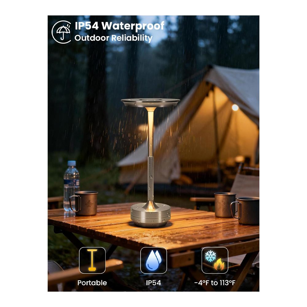 AJF LED Charging Metal Lamp, 4000mAh Battery, IP54 Waterproof, Silver - Image 3