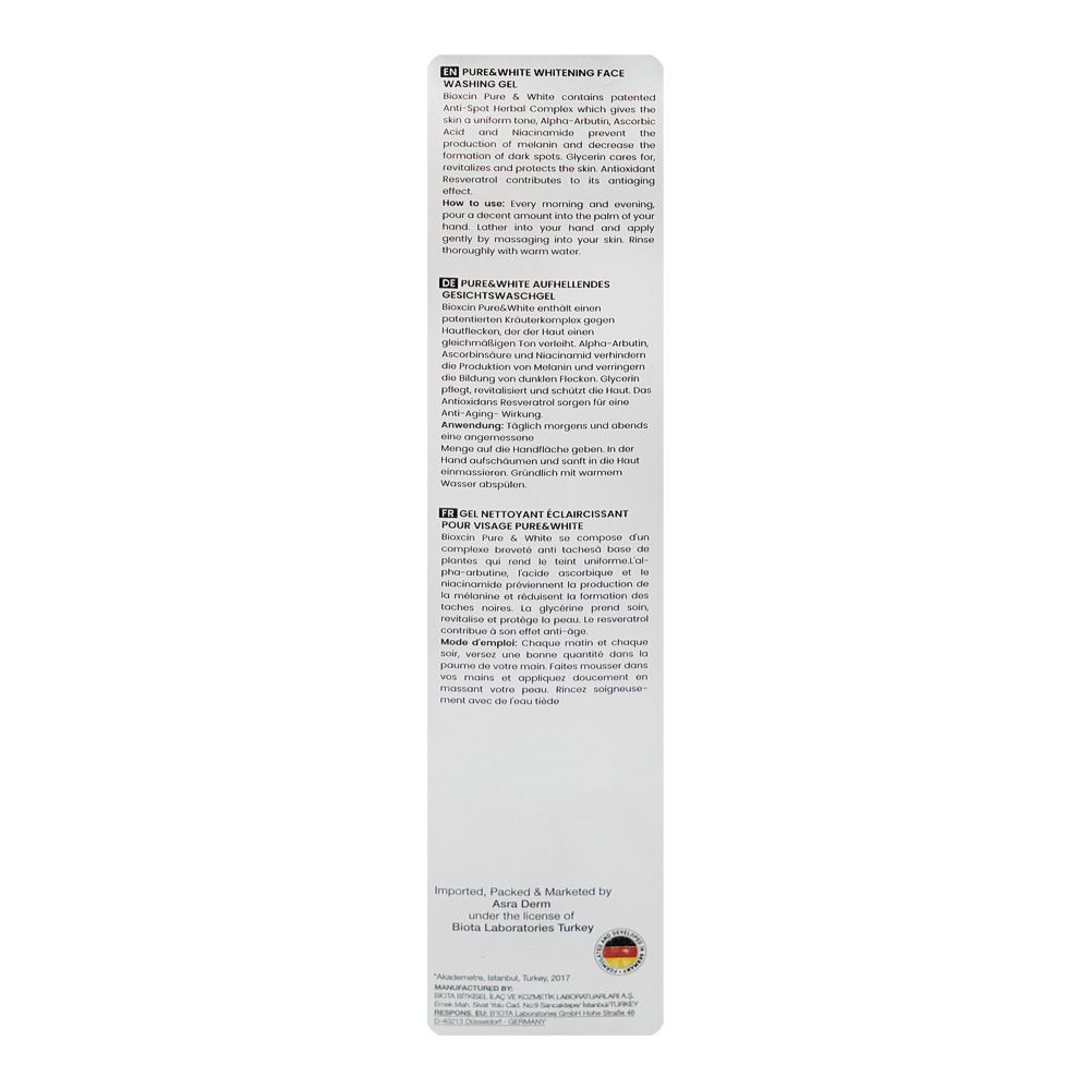Bioxcin Pure & White Face Washing Gel, Niacinamide & Ascorbic Acid, For All Types Of Skin, 100ml - Image 3