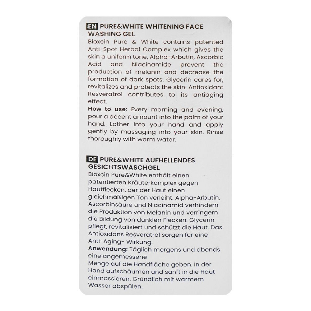 Bioxcin Pure & White Face Washing Gel, Niacinamide & Ascorbic Acid, For All Types Of Skin, 100ml - Image 4